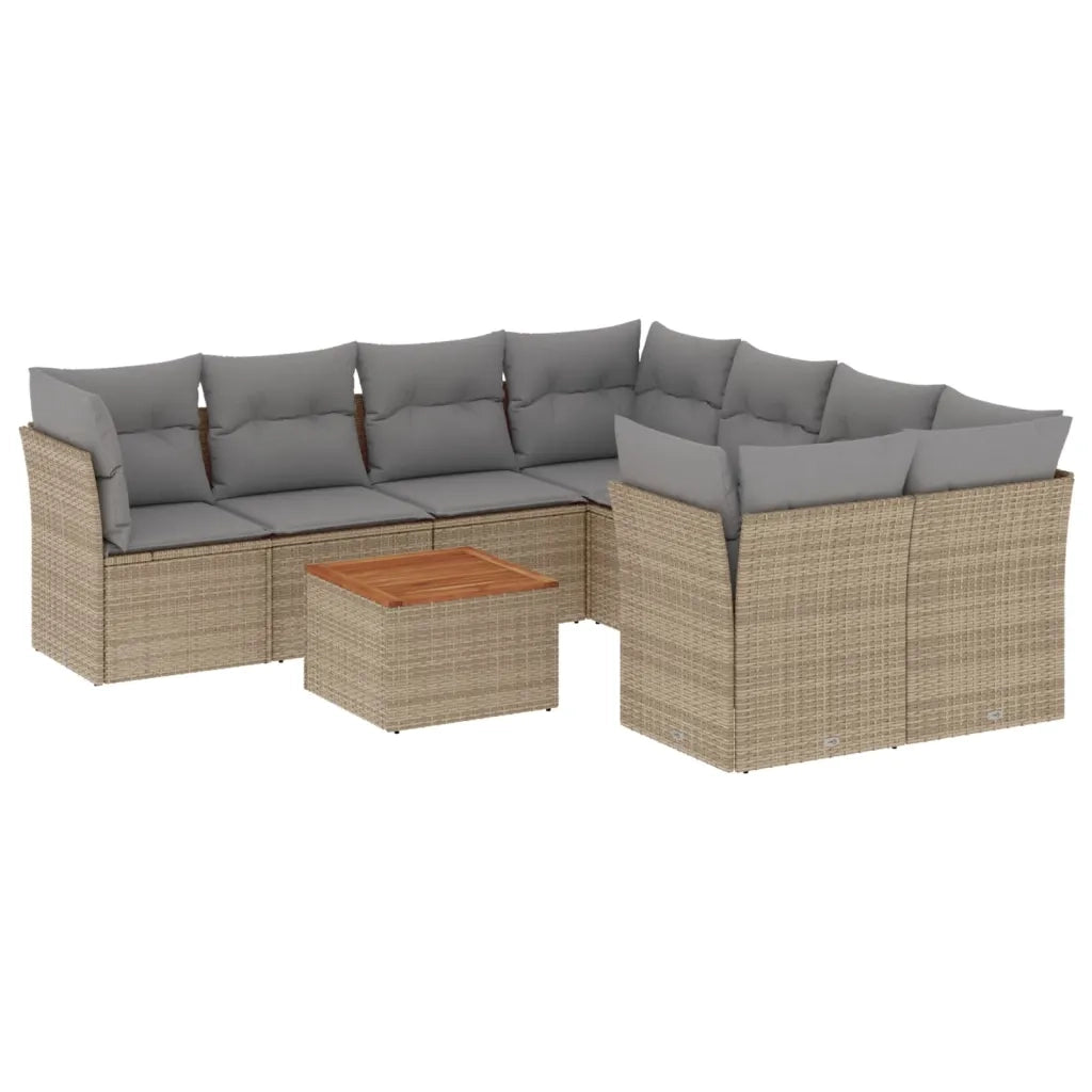 Set Divano da Giardino 9 pz con Cuscini Beige in Polyrattan