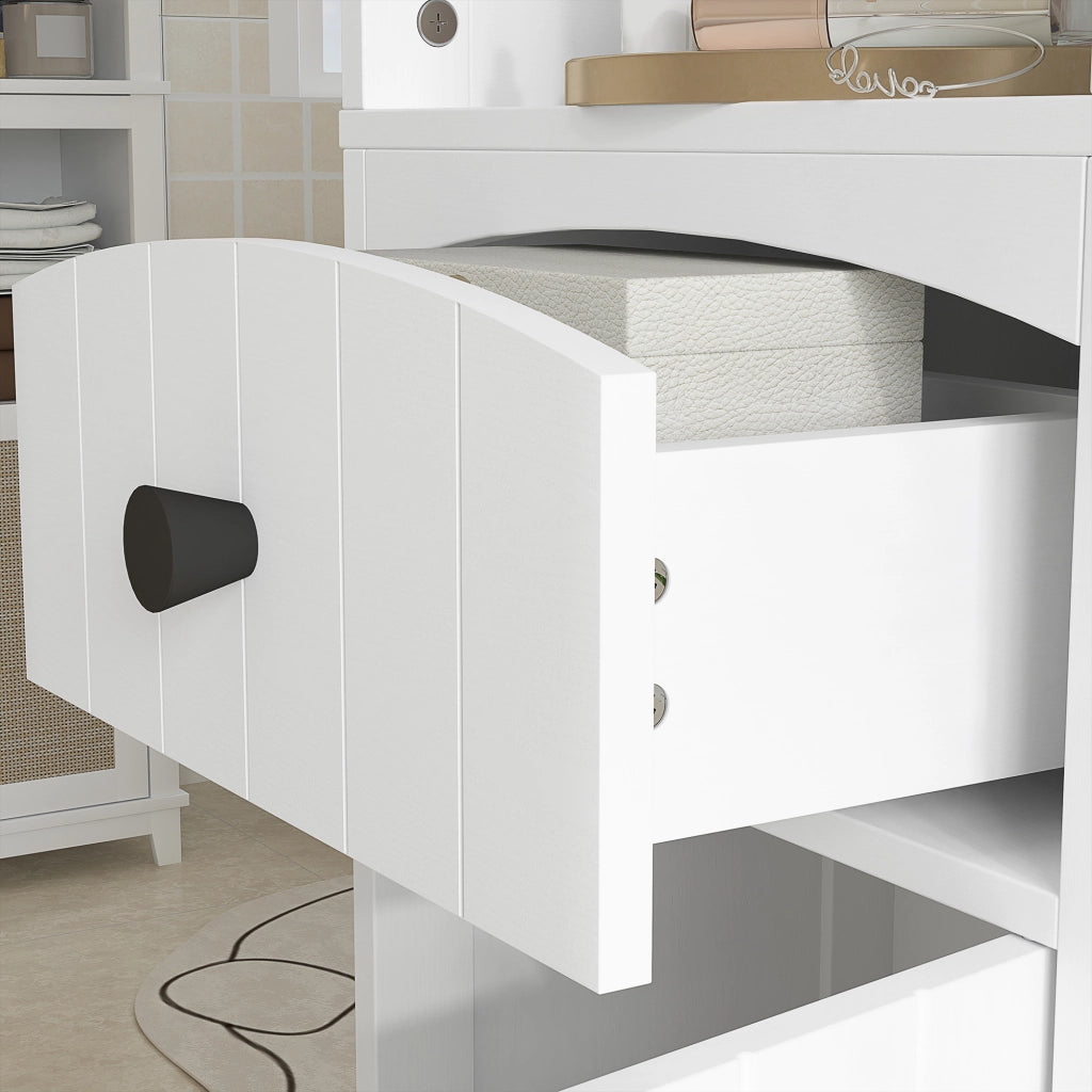 Mobile bagno alto salvaspazio con 1 cassetto, 1 vano chiuso e 3 ripiani, bianco