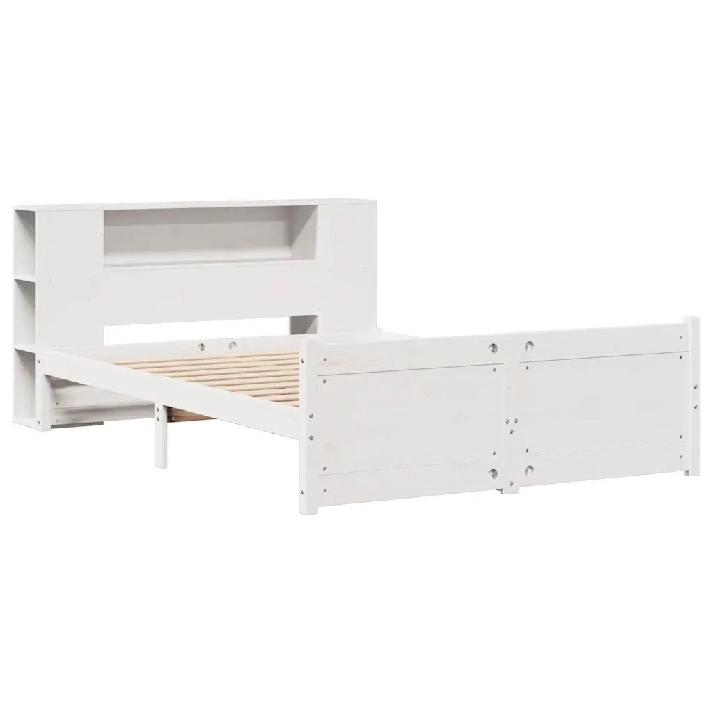 Letto Libreria senza Materasso-Struttura Letto con contenitore Bianco 150x200 cm Legno di Pino 958656