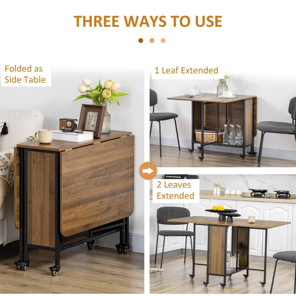 EasyComfort Tavolo Pieghevole con 6 Ruote e Mensola Stile Industriale in Legno e Metallo, Marrone Chiaro
