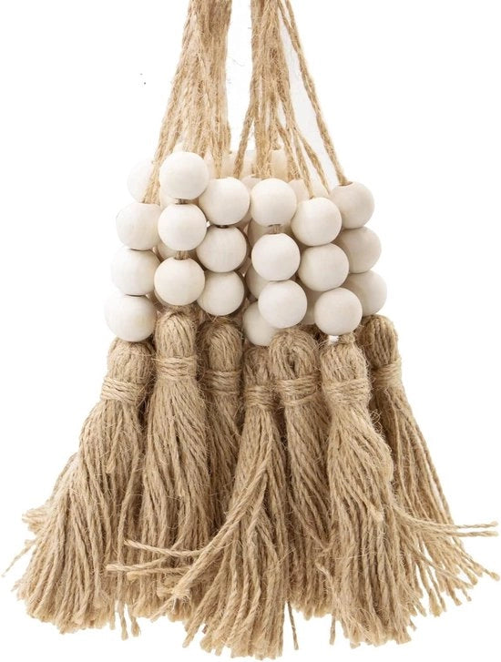 20 pezzi di spazzole di legno a forma di perle in stile naturale juta - decorazione e festa DIY - 3 perle di legno