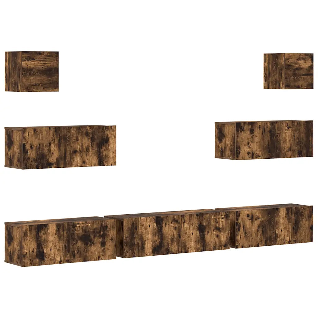 Set di Mobili Porta TV 7 pz Rovere Fumo in Legno Multistrato 3114547