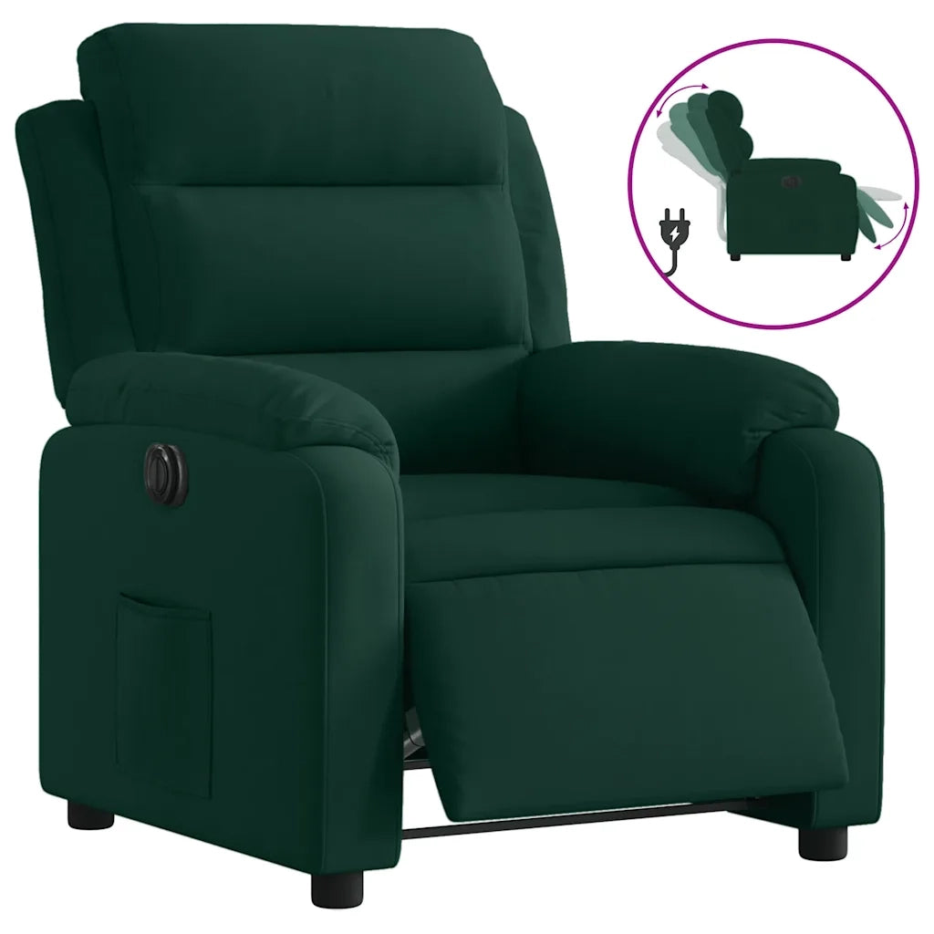 Poltrona Elettrica Reclinabile Verde Scuro in Vera Pelle