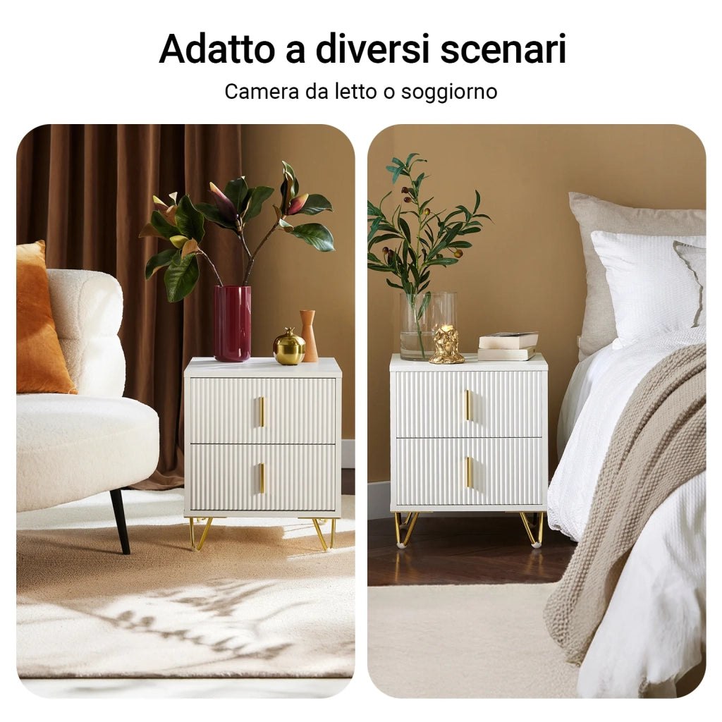 SoBuy Set di 2 Comodino Camera da Letto - Comodino con 2 Cassetti, Tavolino Salotto - Moderna Cassettiera L40 x P40 x A47 cm Bianco FBT115-Wx2