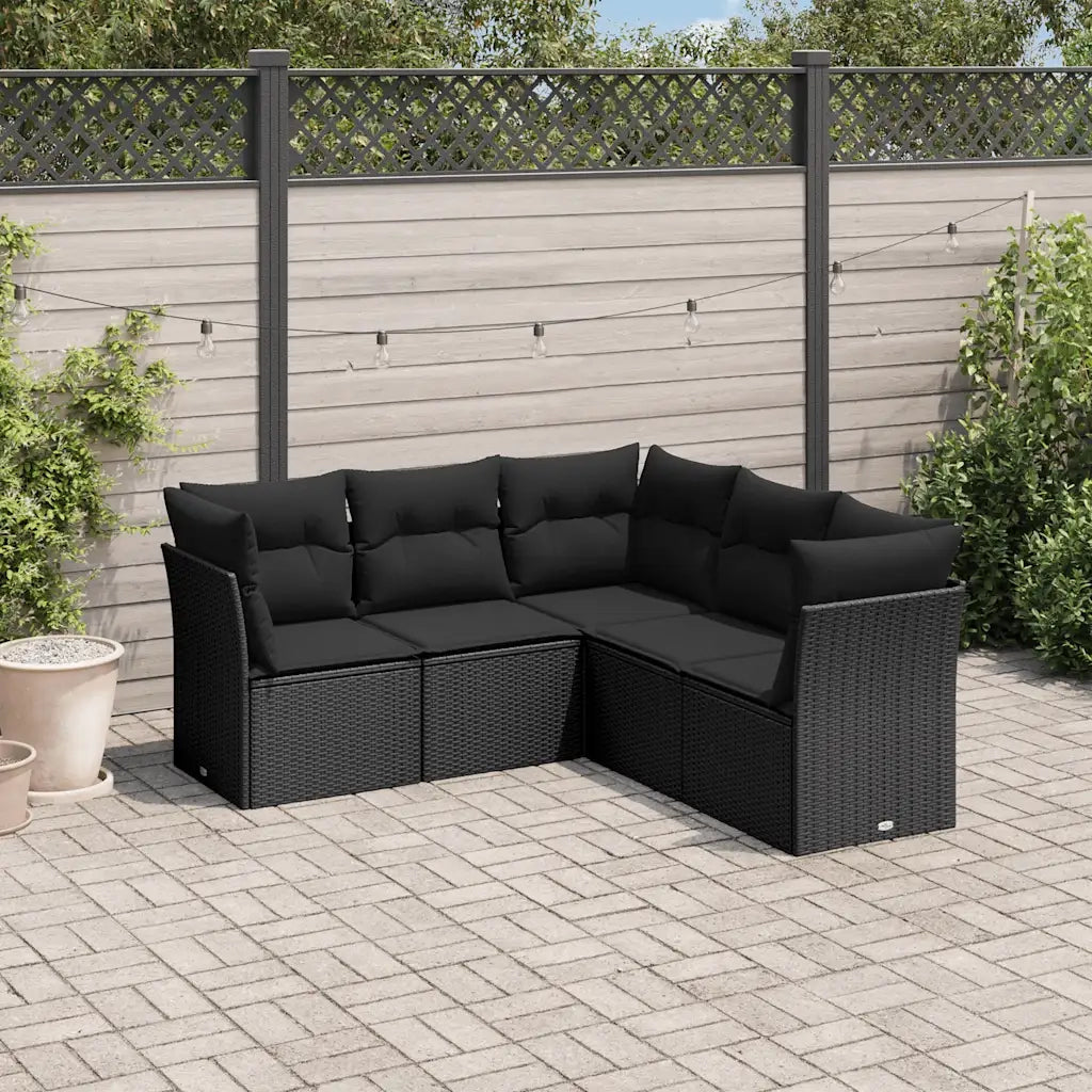 Set Divani da Giardino 5 pz | Set Salotto da Giardino con Cuscini in Polyrattan Nero