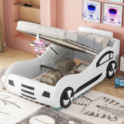 Letto a baldacchino bianco con funzione di stoccaggio materiale PU 90x200 cm