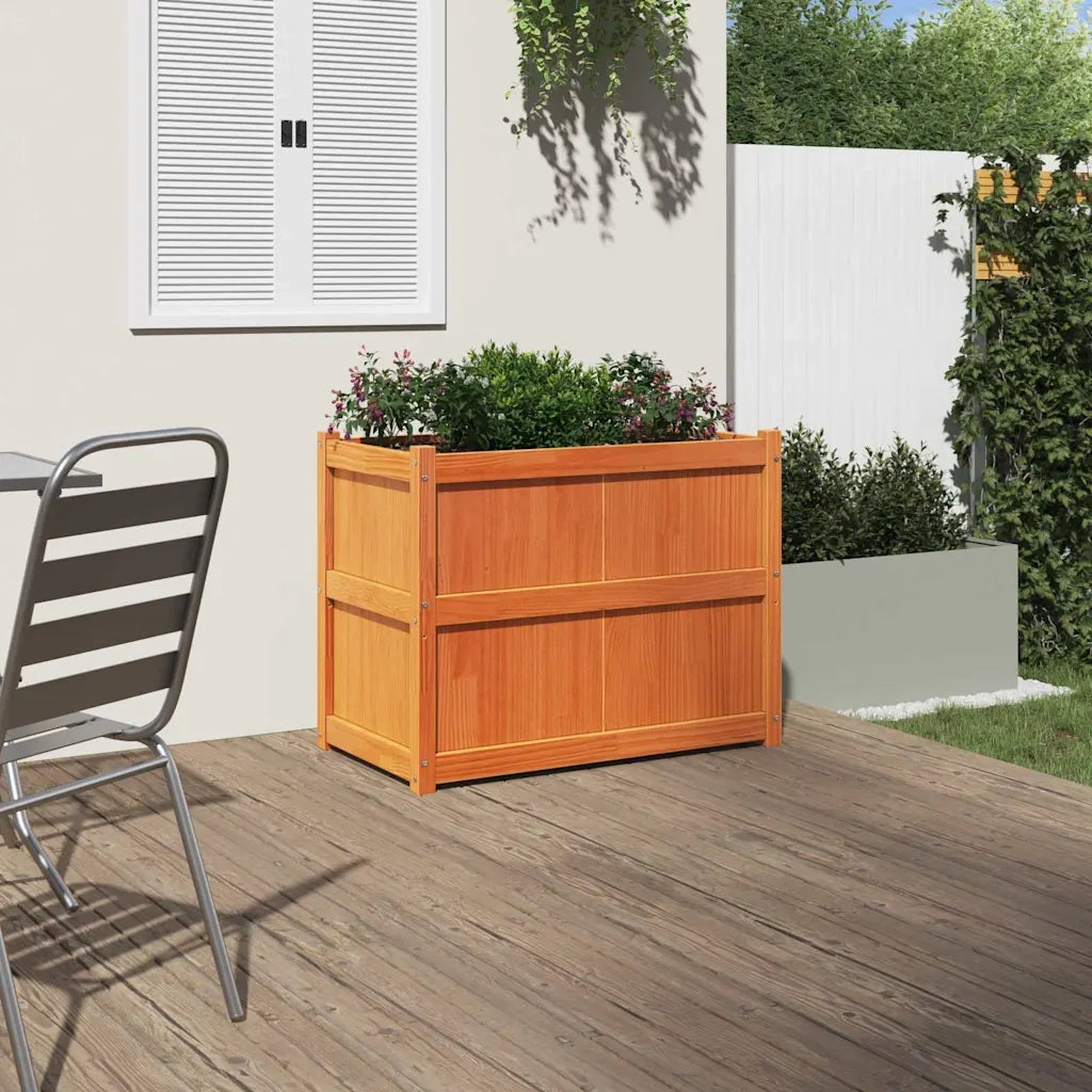 Fioriera | Cassetta per fiori | Vaso Giardino Marrone Cera 90x50x70 cm Legno Massello Pino