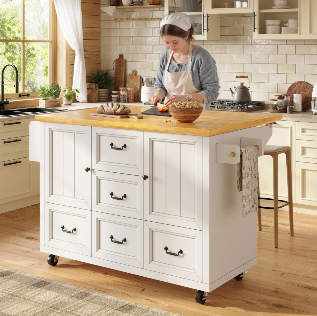 Isola da cucina mobile pieghevole bianca con ruote 120 cm