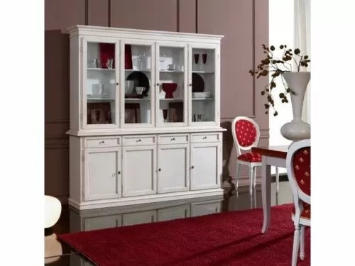 Cristalliera classica 4 porte in legno shabby bianco 205x42x205 (1379) - Mobili 2G