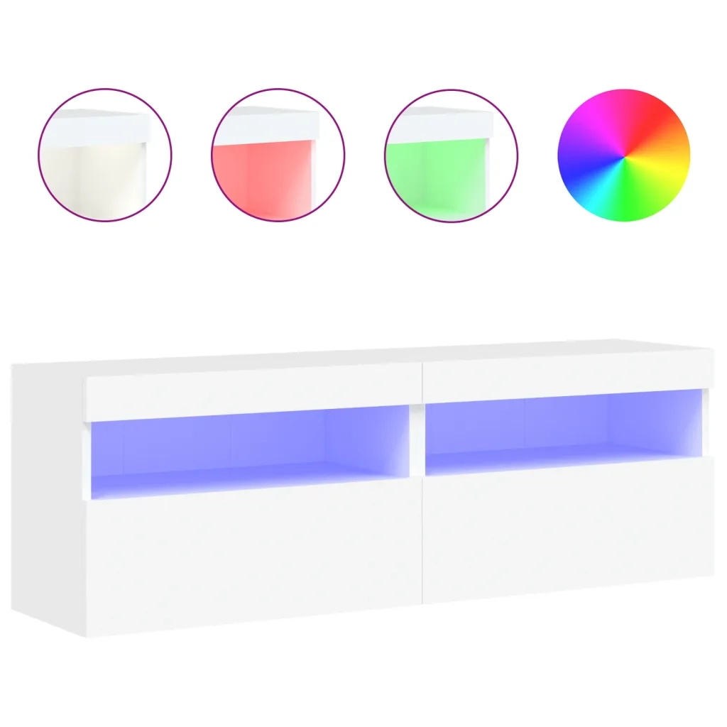 Mobili TV a Parete con Luci LED 2pz-Set di 2 Credenza per TV sospesa Bianchi 60x30x40 cm