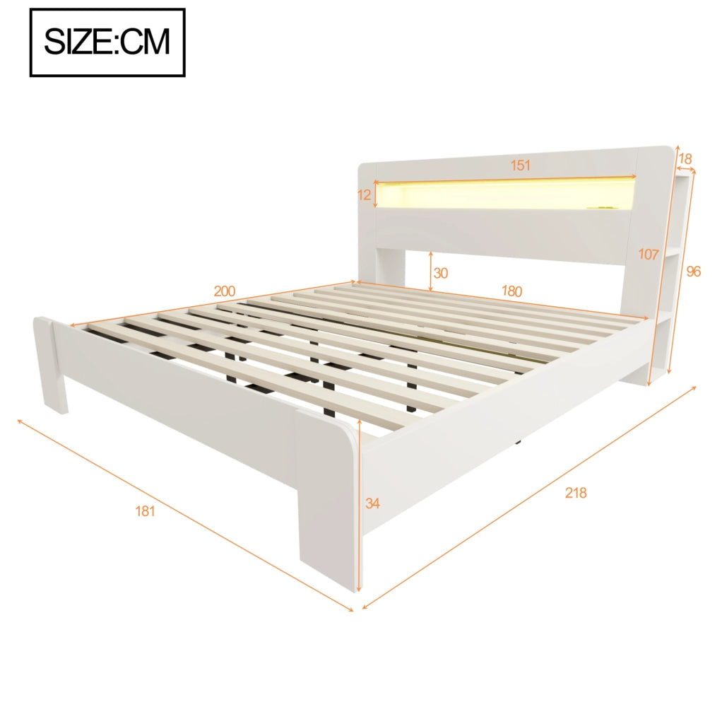 Letto multifunzione 180x200 cm bianco con LED e prese