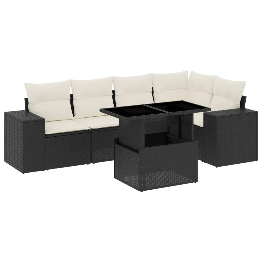 Set Divano da Giardino 6 pz con Cuscini Nero in Polyrattan