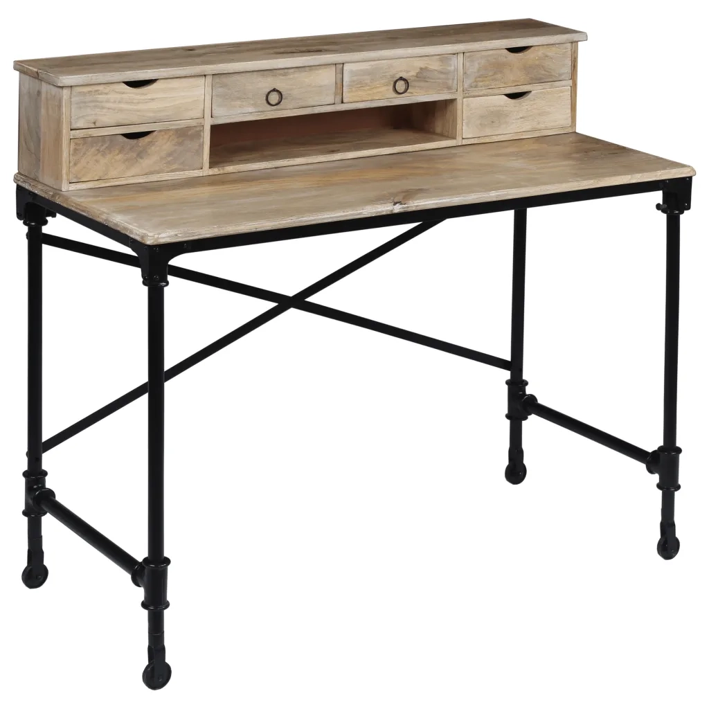 Scrivania in Legno Massello di Mango e Acciaio 110x50x96 cm 244947