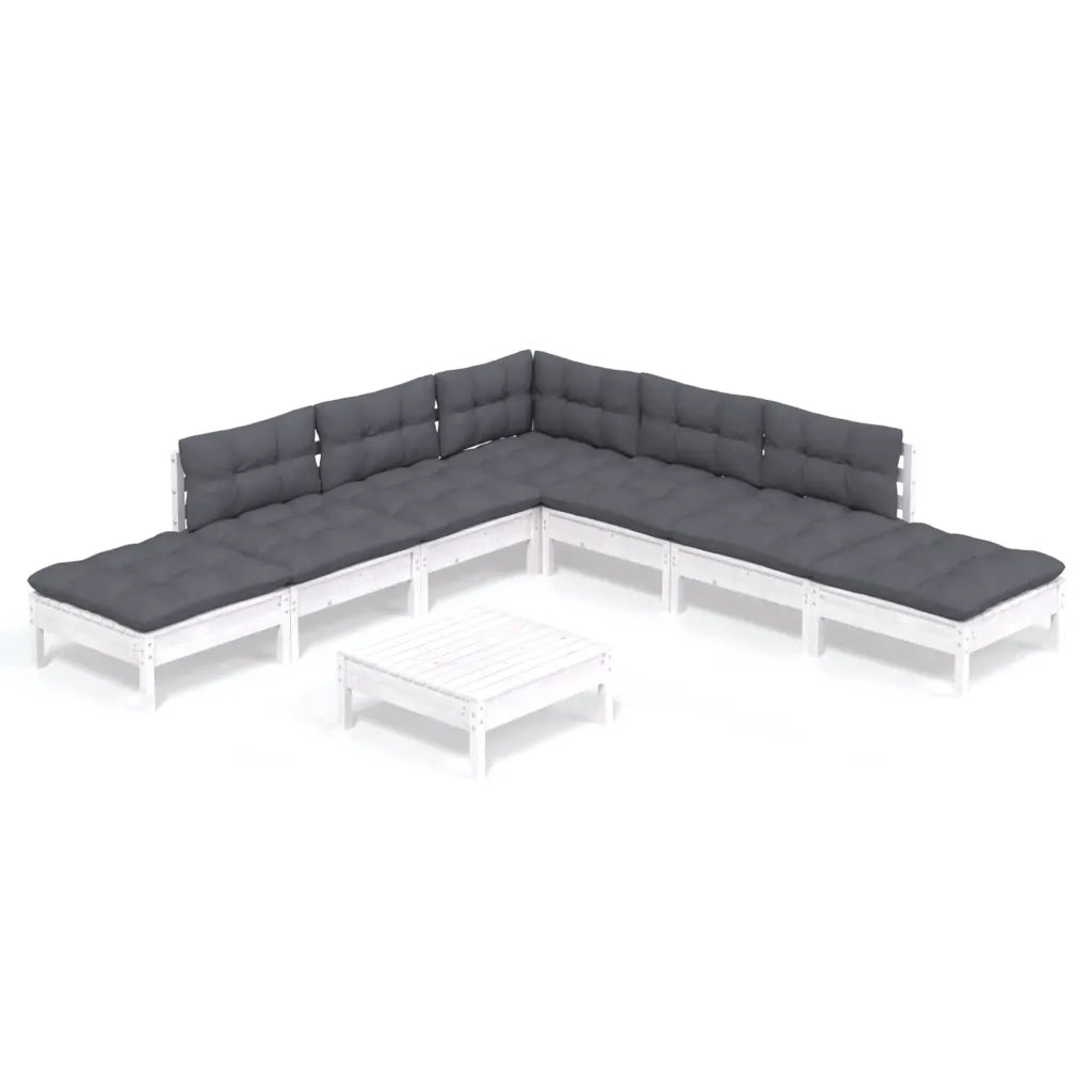 Set Divani da Giardino 8 pz con Cuscini Bianchi Legno di Pino 3096329