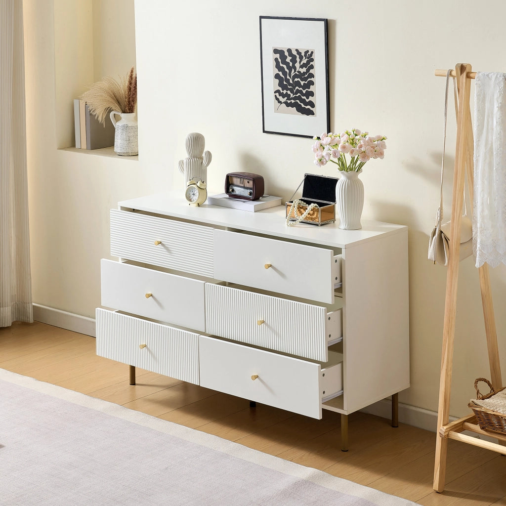 OKWISH Cassettiera Moderna con 6 Cassetti, Maniglie in Lega di Zinco e Gambe in Acciaio, per Camera, MDF, 120 x 40 x 78 cm