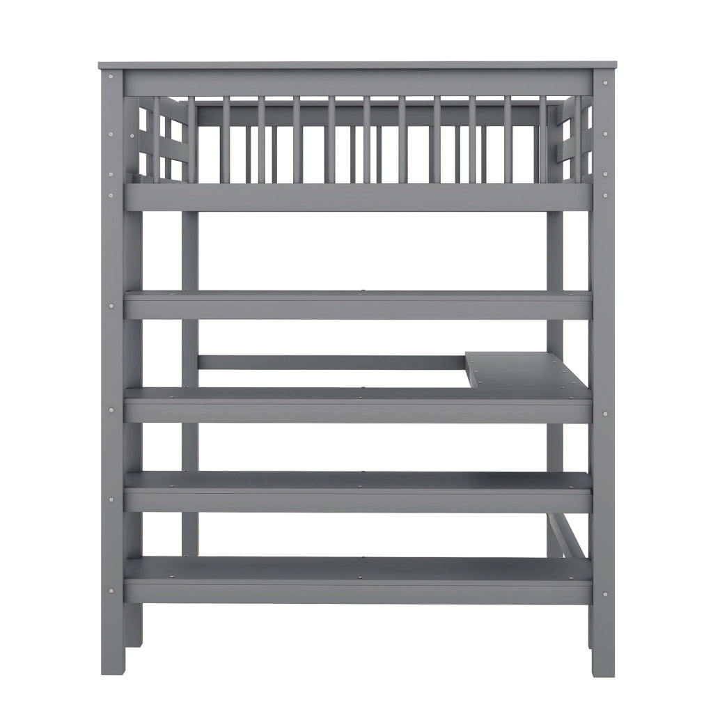 Letto a soppalco 140x200 cm con scrivania e ripiani grigio