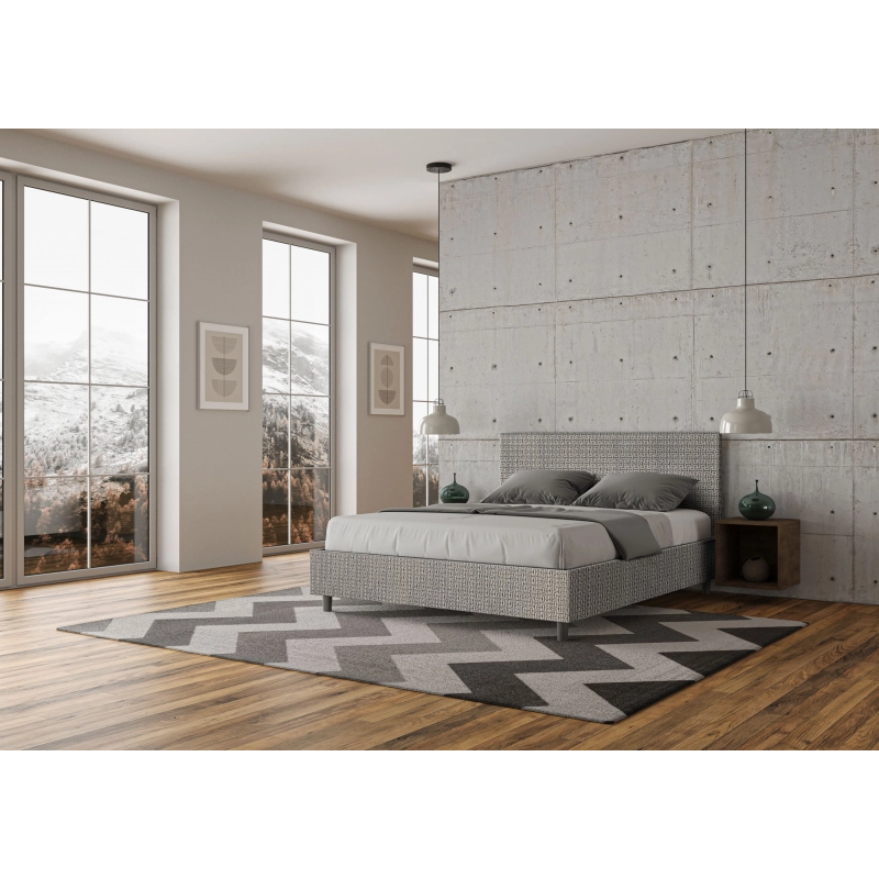 Letto imbottito Matrimoniale 160x210 cm tessuto Labirinto Adele - Contenitore,Grigio