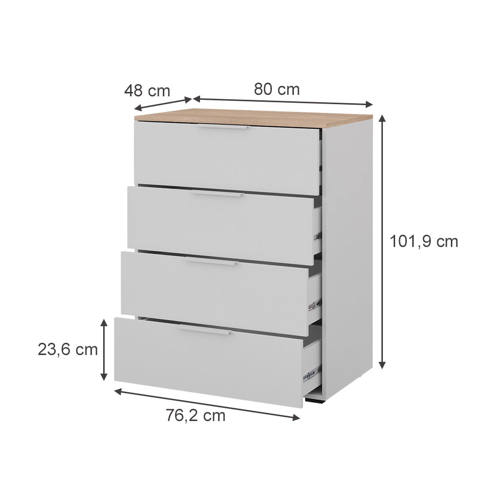 Vicco Credenza Bianco/Sonoma 30 x 83.6 cm con 4x cassetti