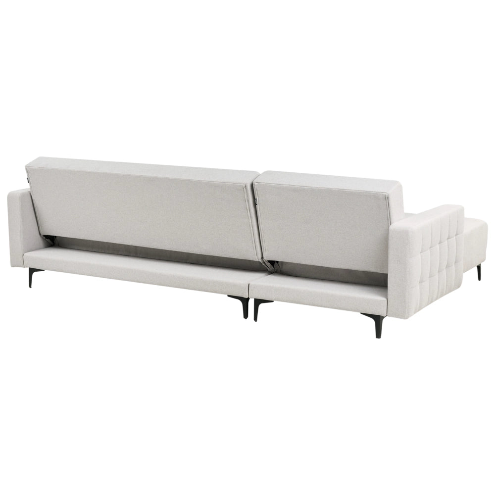 Divano letto angolare in tessuto grigio chiaro capitonné in tessuto moderno a L componibile versione destra