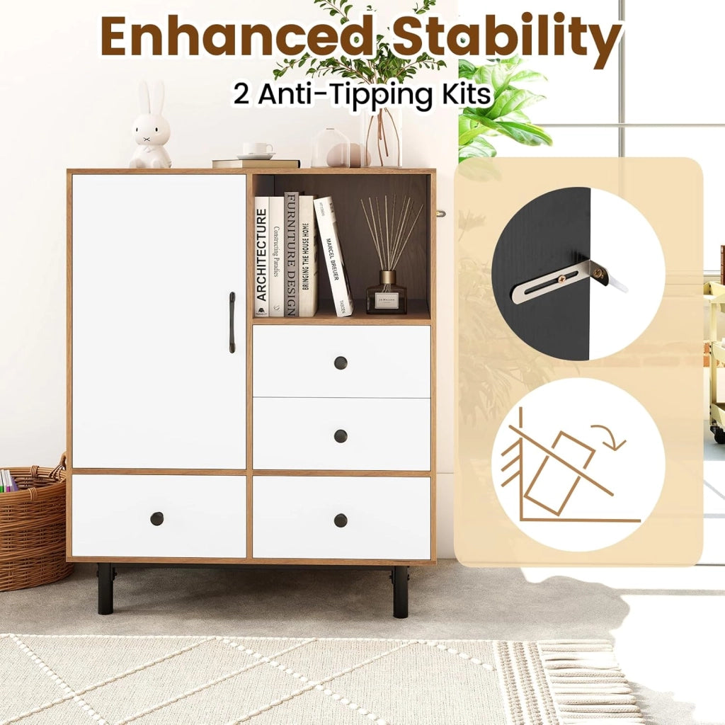 Cassettiera con 4 cassetti, credenza da cucina con piano e vano aperto, credenza da cucina, in legno, 80 x 45,5 x 97,5 cm