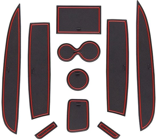Matten Antislip per Clio 4 2013-2019, Mattoncini di Gomma per Console Centrale, Supporto Braccio, Porta Tazza, Deurnaad (Rosso)