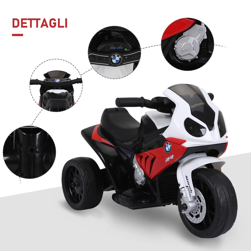 EasyComfort Moto Elettrica per Bambini Max. 20kg con Licenza BMW, Macchina Elettrica con 3 Ruote, Batteria Ricaricabile 6V, Bianco Rosso, 66x37x44cm