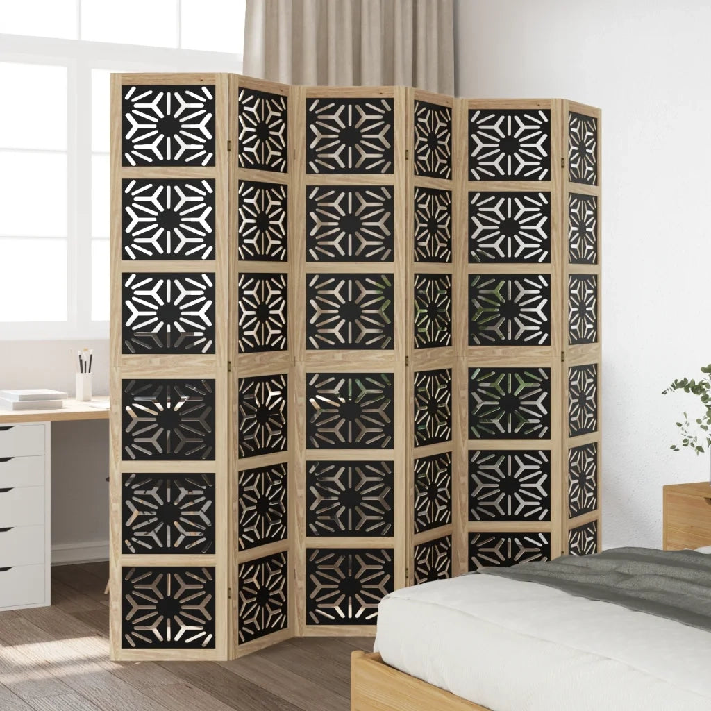 Divisorio Ambienti | Divider per stanze | Paravento 6 Pannelli Marrone e nero Legno di Paulownia