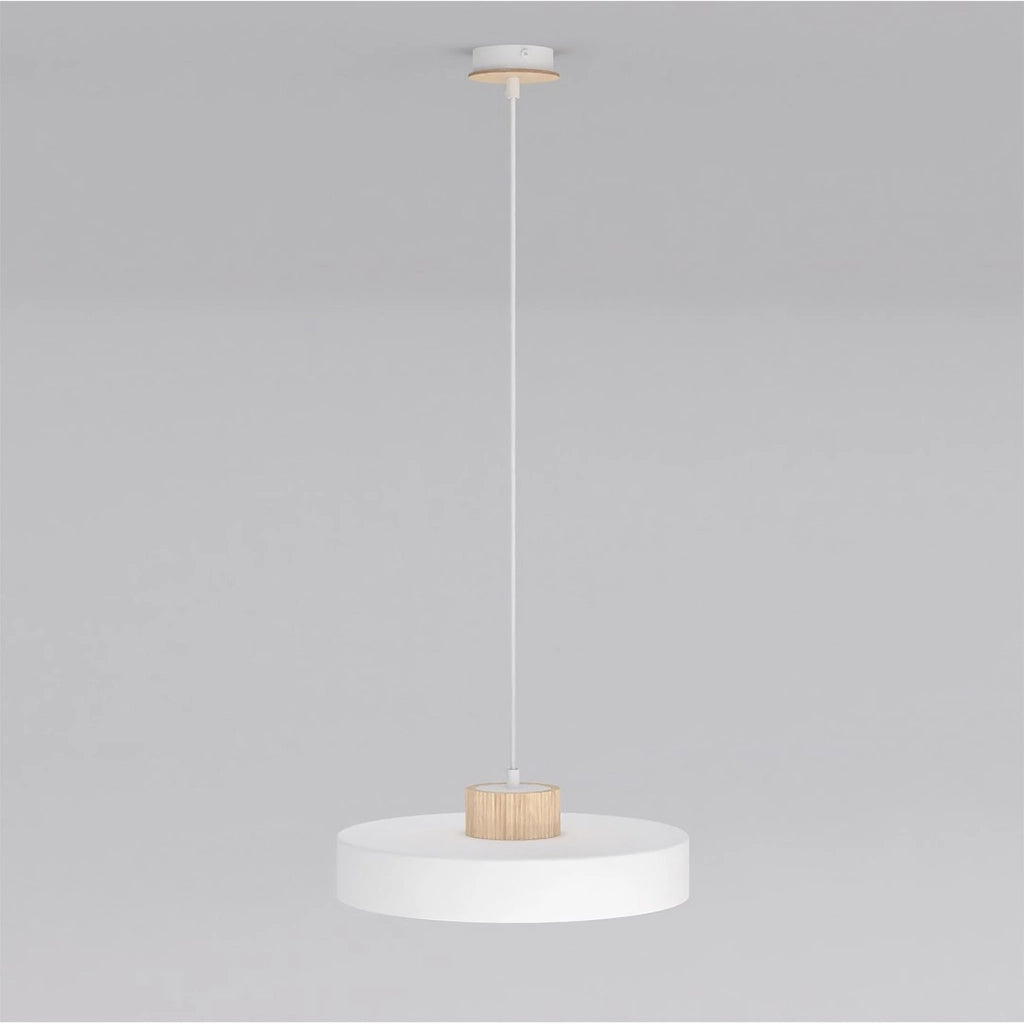 Lampada a sospensione KIVI in acciaio bianco e legno naturale