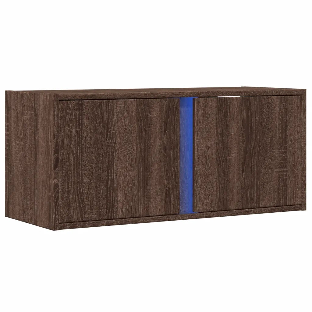 Mobile TV a Parete con Luci LED Rovere Marrone 80x31x35 cm 852263