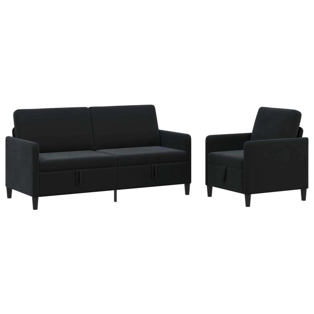 Set di Divani con Storage 2 pz Nero Poliestere 3429224