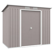Casetta Box da Giardino 213x130x172 cm con Tetto Inclinato 2 Ingressi e Prese d'Aria in Acciaio Zincato Grigio