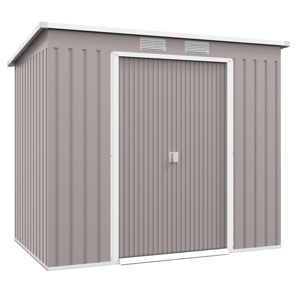 Casetta Box da Giardino 213x130x172 cm con Tetto Inclinato 2 Ingressi e Prese d'Aria in Acciaio Zincato Grigio