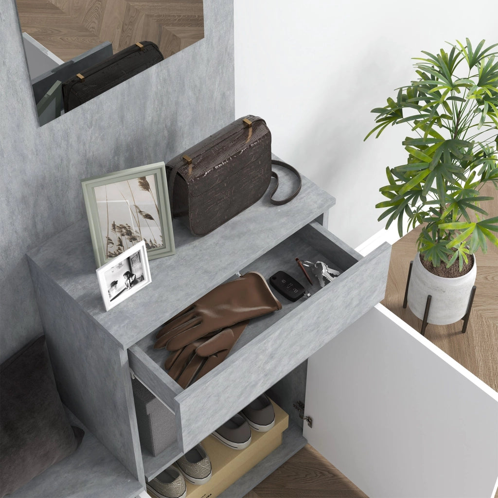 Mobile Guardaroba per Ingresso con Specchio Appendiabiti e Armadio 145x29x184 cm Grigio e Bianco