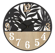 Orologio da Muro Palm 60x2,5x60 cm in Ferro e MDF Nero e Marrone