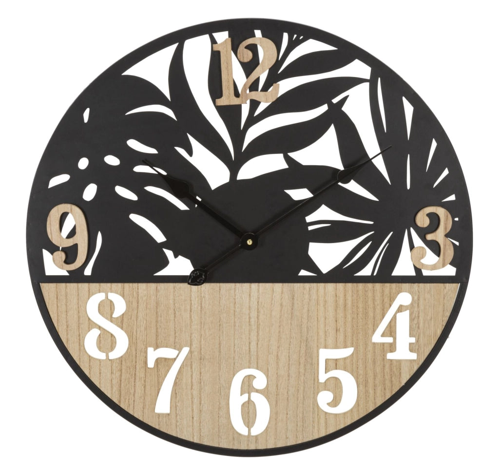 Orologio da Muro Palm 60x2,5x60 cm in Ferro e MDF Nero e Marrone