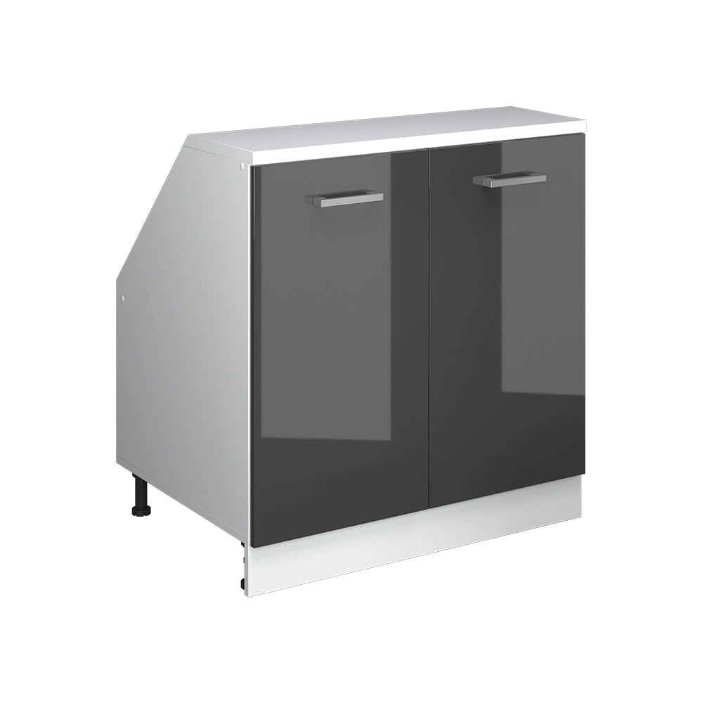 Mobile cucina sottotetto R-Line Antracite lucido/Bianco 80 cm con 2 porte, carcassa 60 cm profondità Vicco