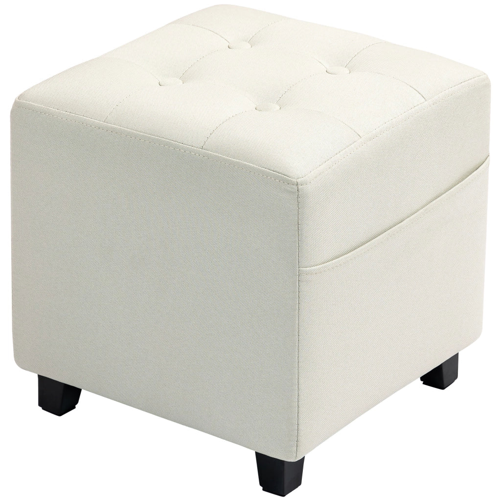 Pouf imbottito con tasca laterale ¨C zephmum ¨C Tessuto effetto lino, crema, 35x35x35 cm