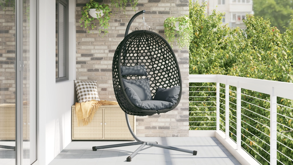 Sedia a Uovo Appesa con Supporto Antracite Rattan Polimerico