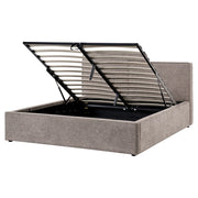 Letto contenitore rivestito in tessuto grigio marrone 160 x 200 cm testiera asimmetrica a gradini in stile scandinavo