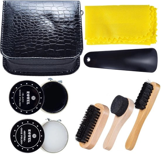 Kit di pulizia per scarpe luxe - set di 8 pezzi - contenente spazzola, applicatore, straccio di pulizia e custodia