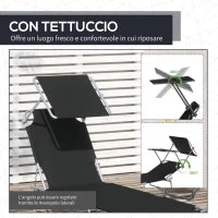 Lettino Prendisole da Giardino Pieghevole e Regolabile con Tettuccio in Tessuto Nero, 187x58x50 cm