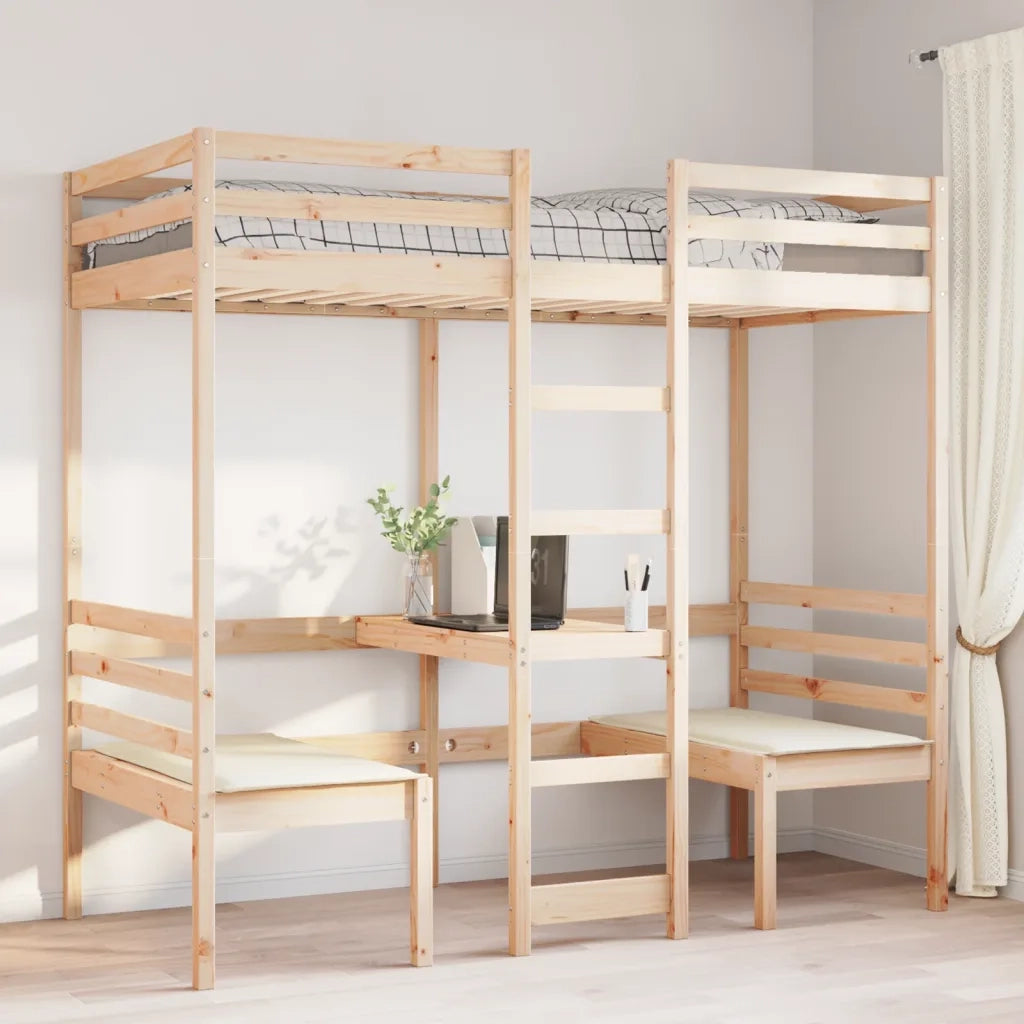 Giroletto Soppalco con Scrivania e Sedie 90x190cm Legno Pino 3308559