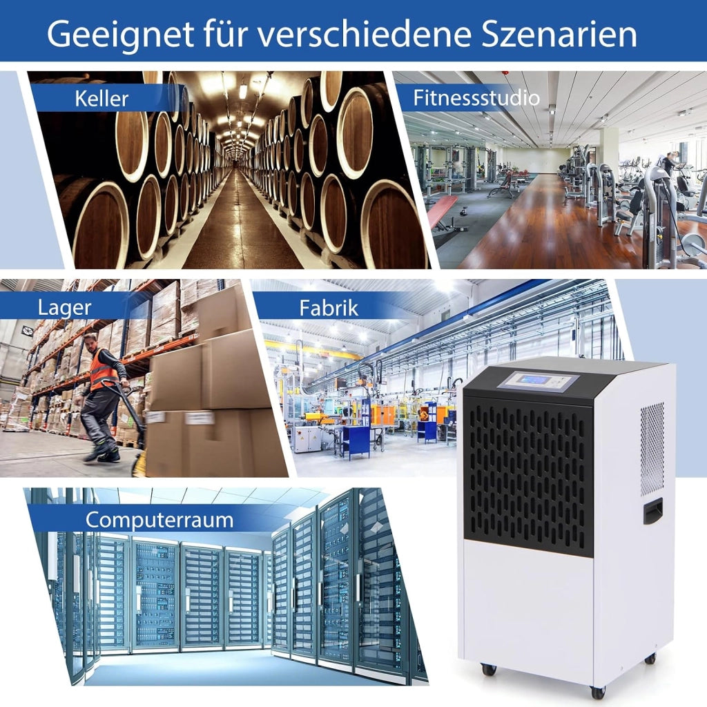 Deumidificatore Elettrico 118L/Giorno, Deumidificatore Professionale Industriale con Ruote, Tubo di Scarico, Timer 24 Ore, Filtro Rimovibile Lavabile, per Cantine, Magazzini, Scantinati (Bianco)