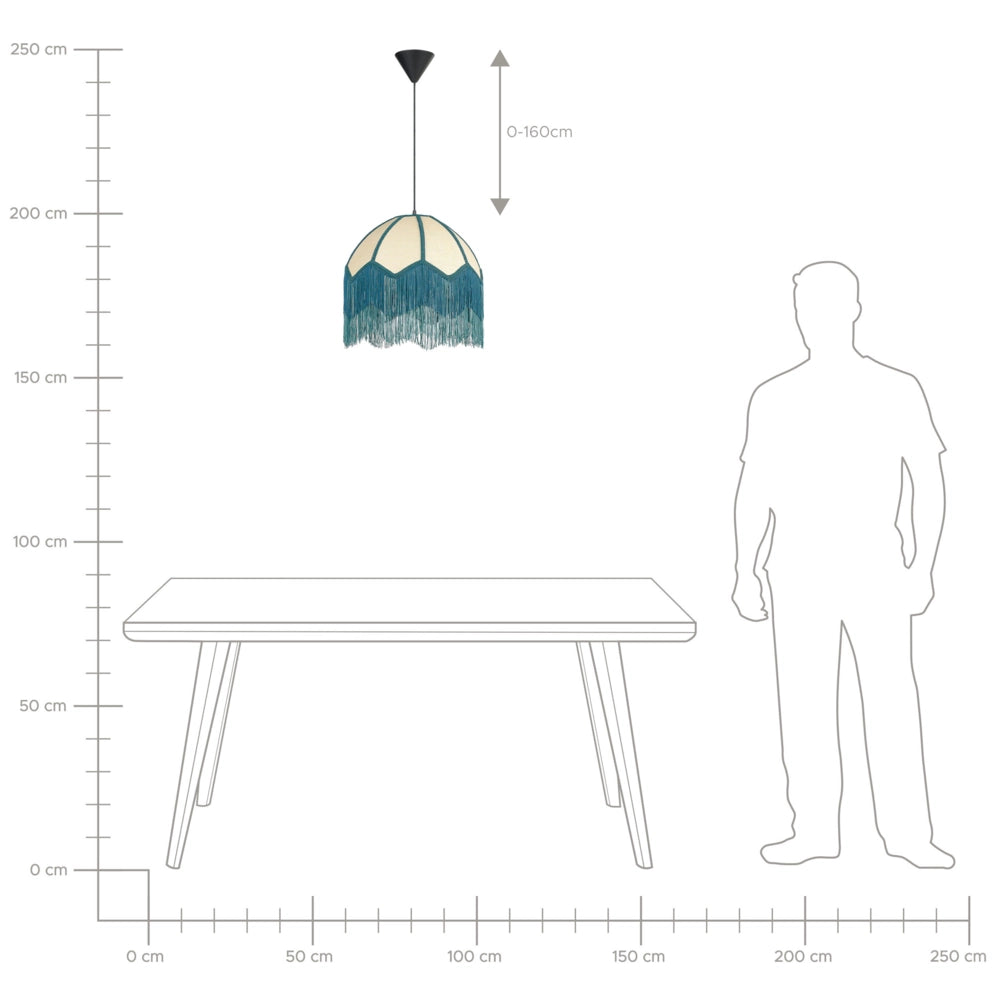 Lampada a sospensione Tessuto di carta blu 182 cm con frange e illuminazione a sospensione Retro Vintage