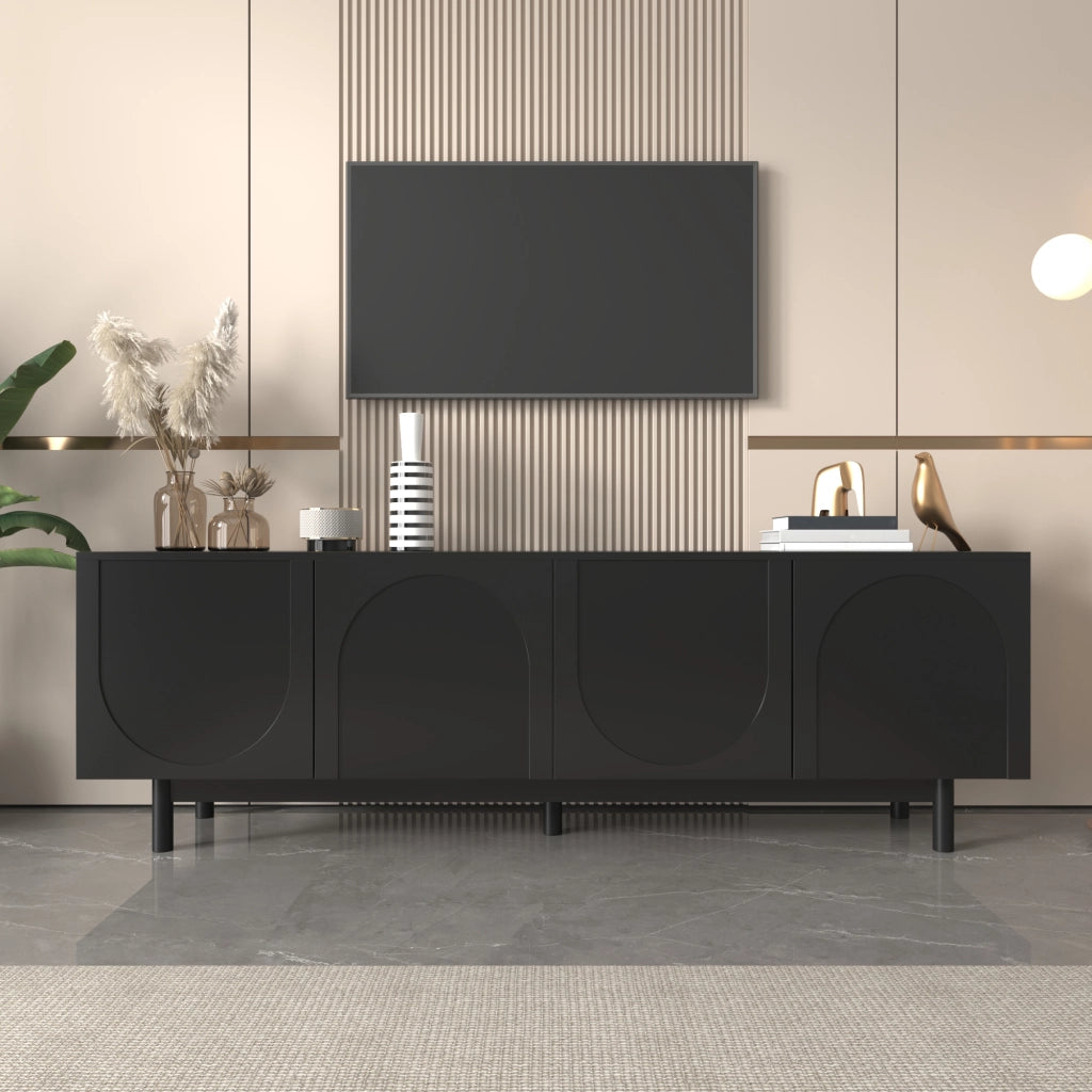 OKWISH Mobile TV con 4 Ante e Ripiani Regolabili, Apertura a Pressione, per Soggiorno, Nero, 175 x 38 x 56 cm