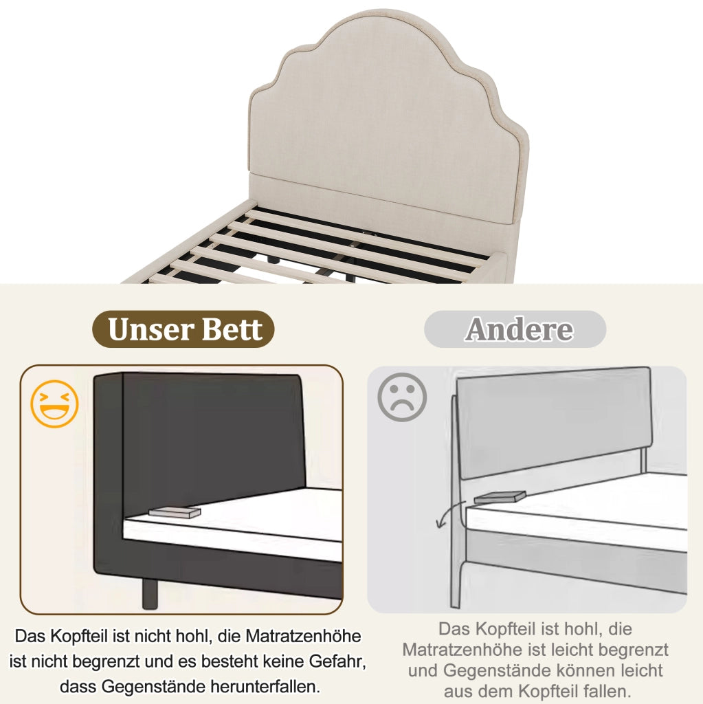Letto singolo imbottito per bambini 90x200 cm beige