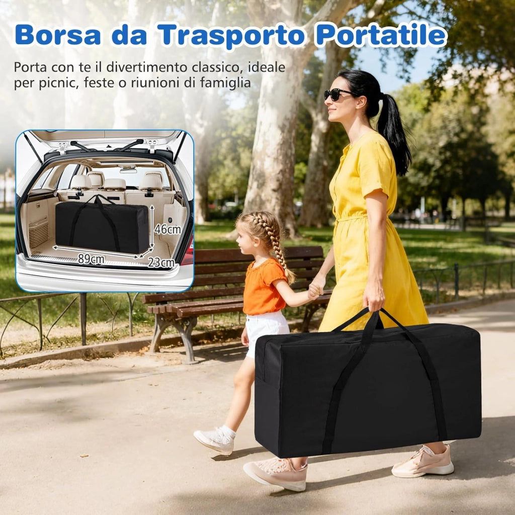 4 in 1 Forza 4 Gigante, Set di Gioco 4 in Fila con Lancio degli Anelli, Canestro da Basket, Palla, Mazza da Golf, Porta Bicchieri, Borsa e Tasca a Rete, Forza 4 Regolabile in Altezza (Blu)