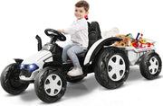 Trattore Elettrico per Bambini con Rimorchio, 2 in 1 Go Kart e Trattore per Bambini 3-8 Anni, con Telecomando e Cintura di Sicurezza a 2 Punti (Bianco)