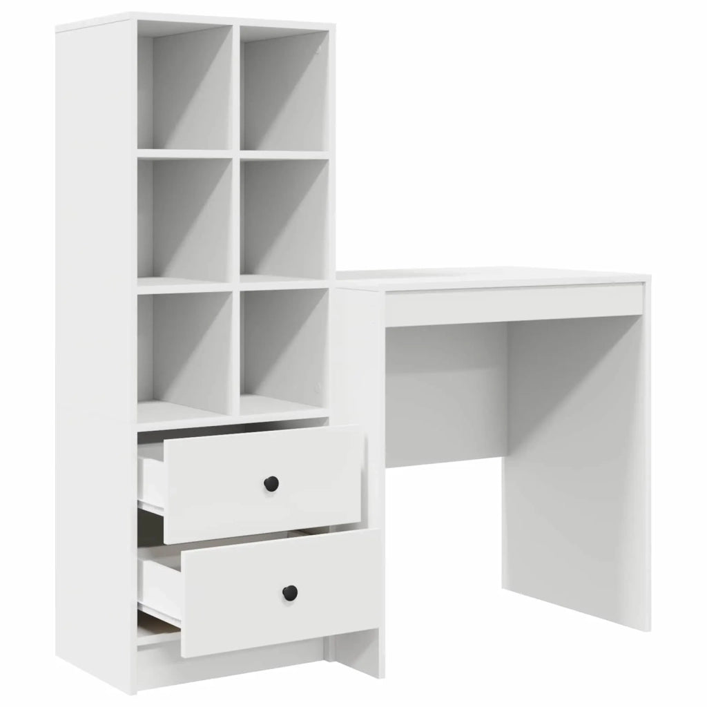 Scrivania con cassetto con lo scaffale 2 pcs Bianco 3337345