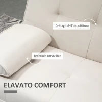 Divano Letto 3 Posti Reclinabile con Rivestimento Effetto Lino e Tavolino a Ribalta, Beige